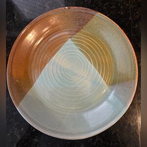 Handmade Pottery Reactive Glaze Bowl/ Plate Earth Tones Spiral Design 11"